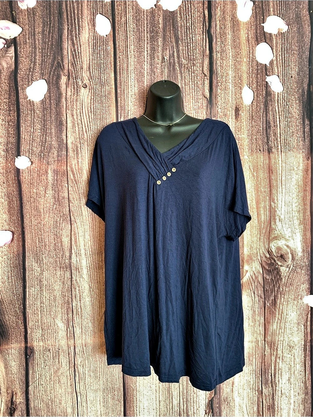 Tianzhu Women's Plus Size V-Neck Short Sleeve Button Tunic Top Button